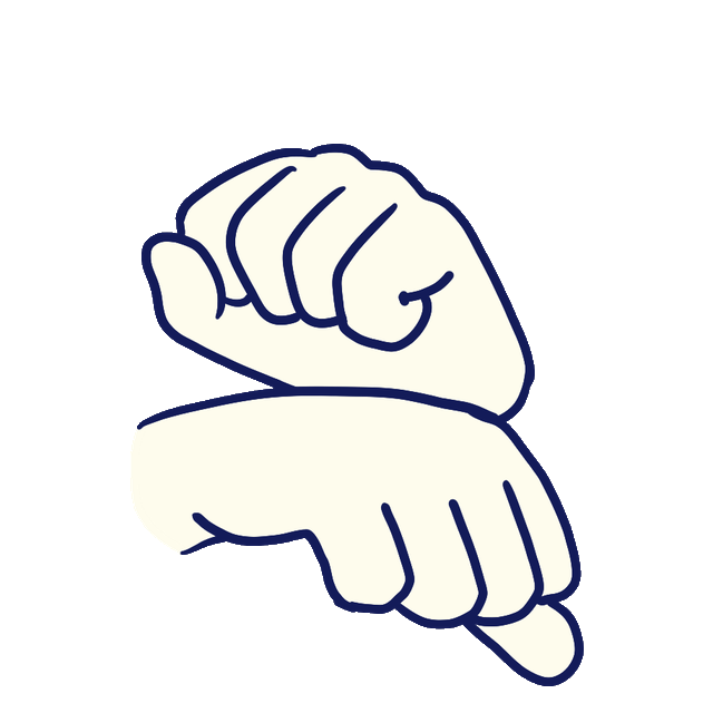 Animated cartoon hands signing EMPLOYMENT in American Sign Language
